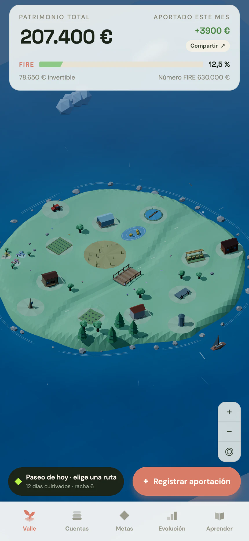 The same valley at night — deep blue water and cool moonlight.