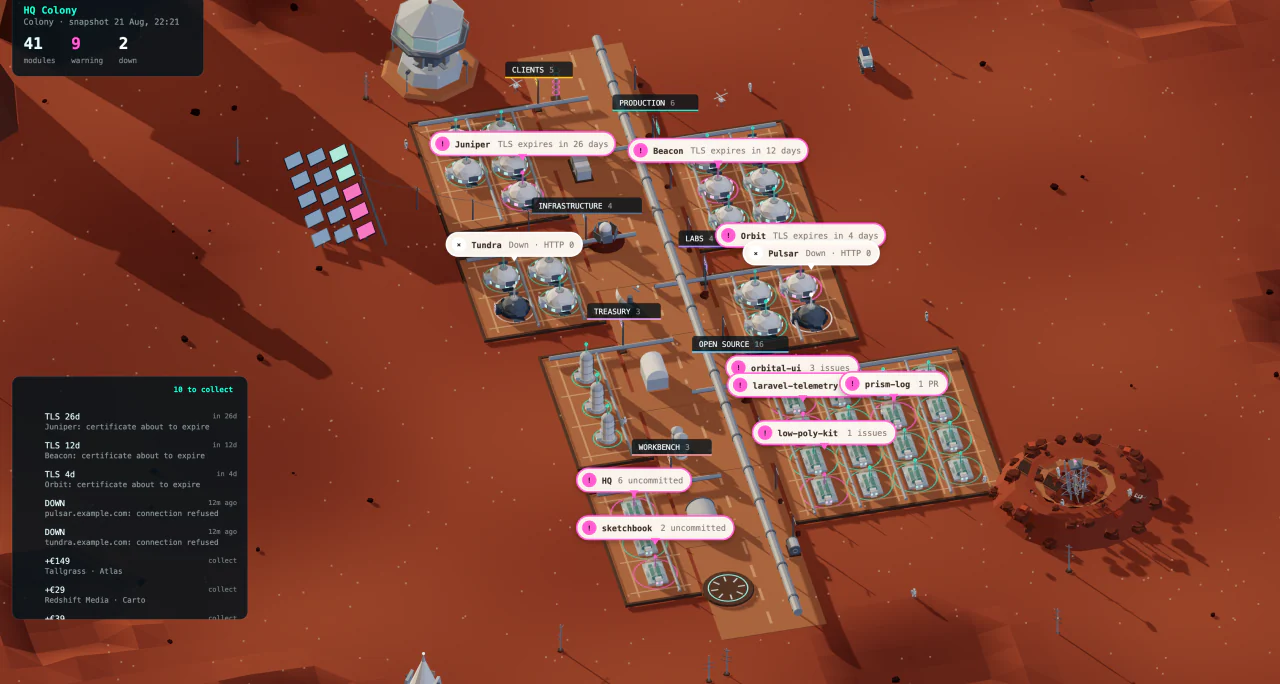 HQ — a whole infrastructure as a low-poly colony on Mars