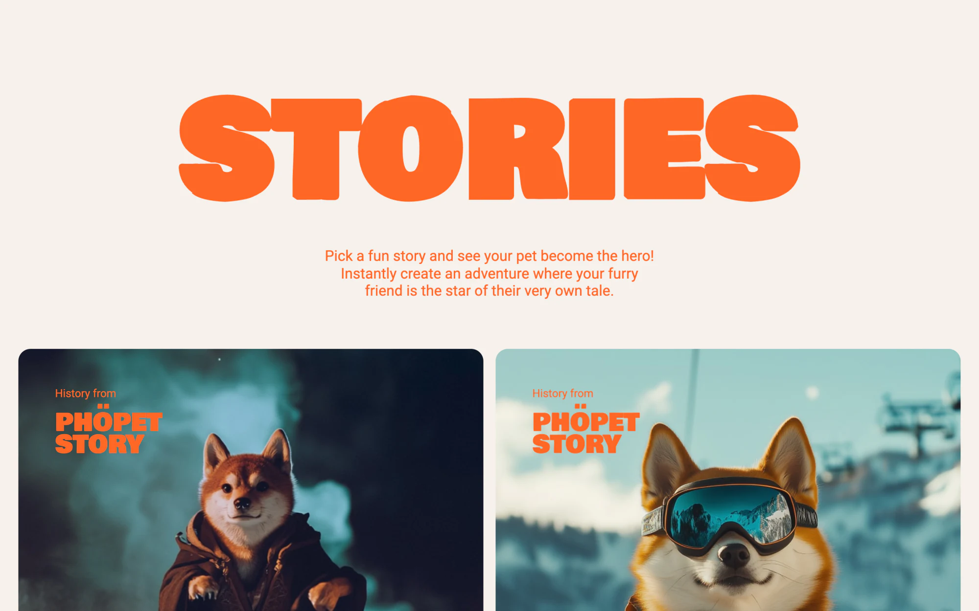 Stories — generated tales where your pet plays the hero.